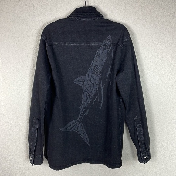 NWT Marcell Von Berlin Black Denim Button Front Jacket Shark Back Streetwear - Picture 1 of 12